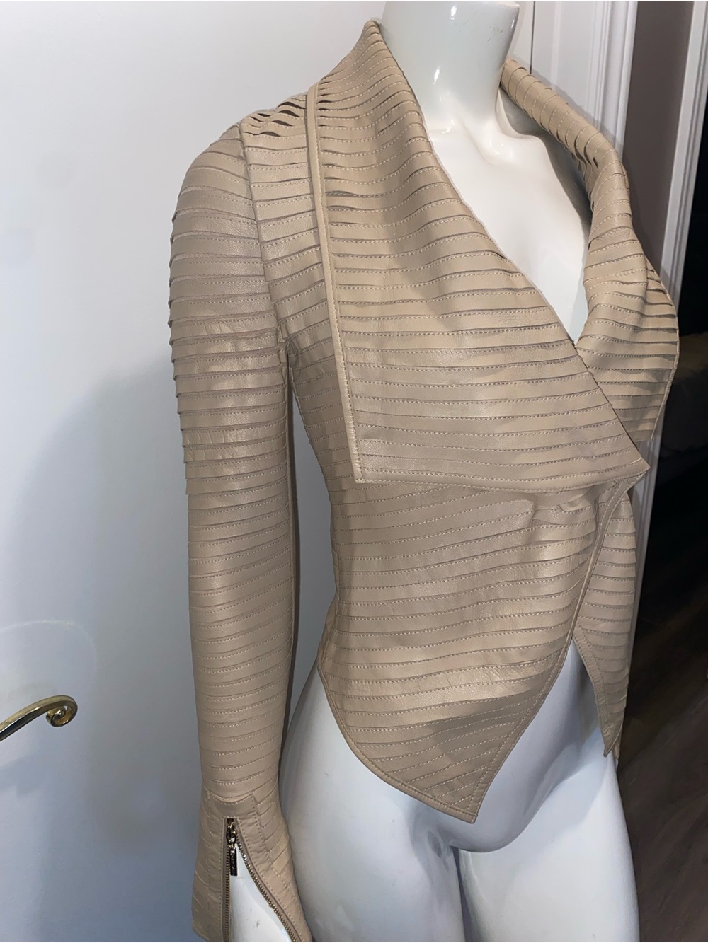 Marciano Layered Ribbed Camel Open-Front Jacket